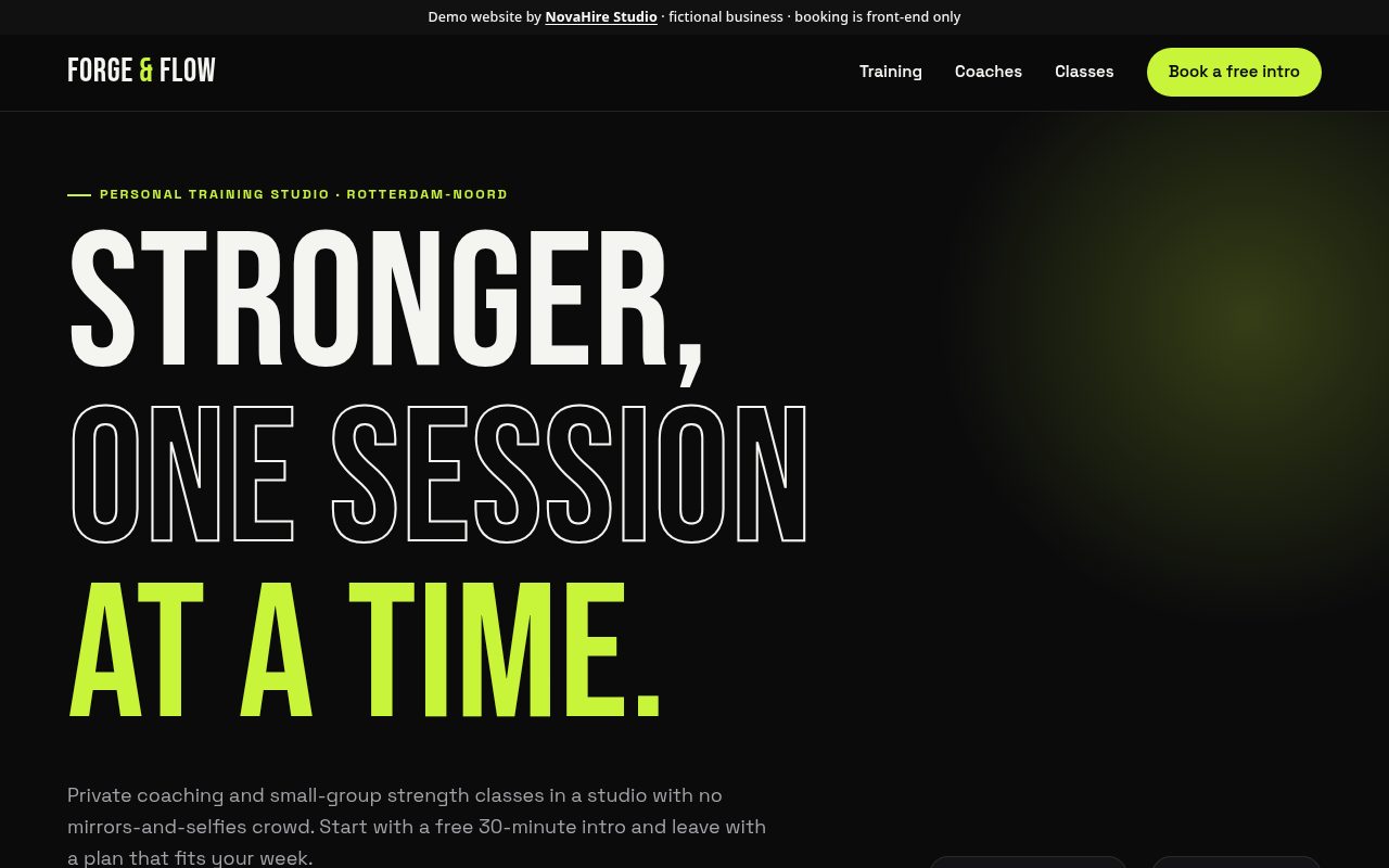 Screenshot of the Forge & Flow demo website