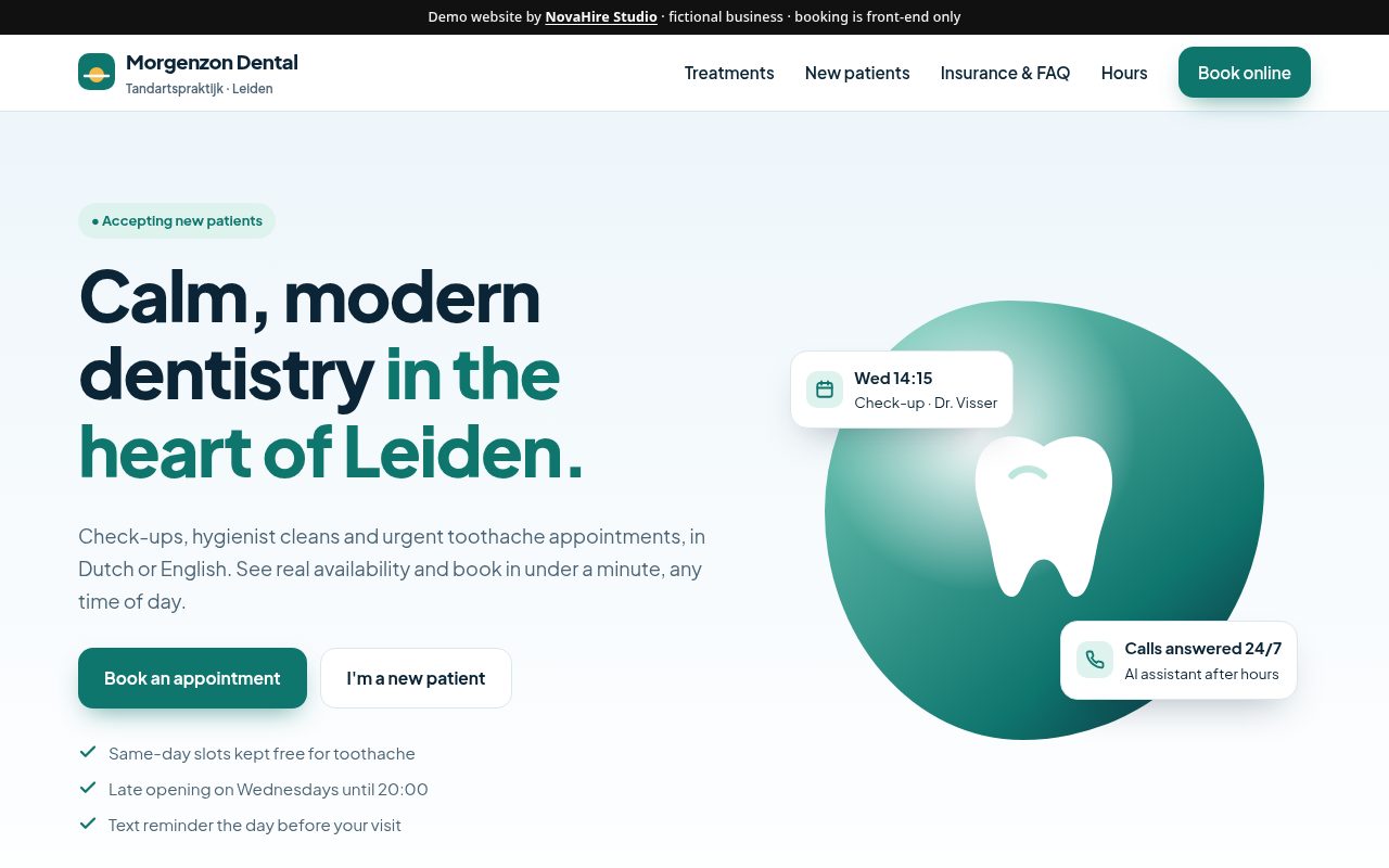 Screenshot of the Morgenzon Dental demo website
